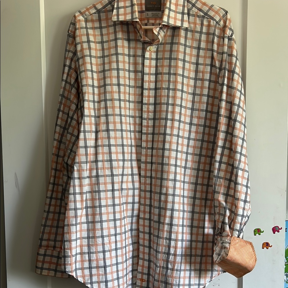 Thomas Dean Orange and Blue Casual Button Down Shirt